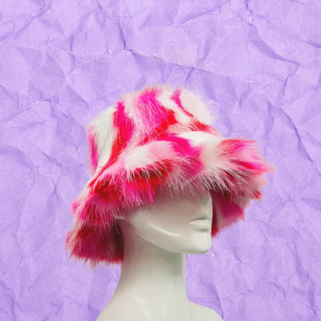 Fuzzy Bucket Hat - Red, White, & Pink – The Purple Vault