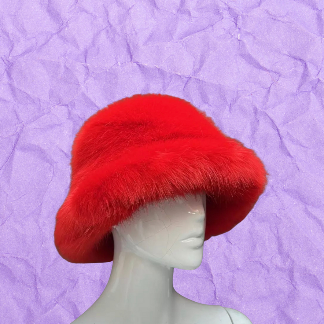 Fuzzy Bucket Hat - Red